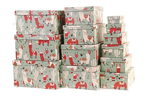 Mediablue Aufbewahrungsboxen Schachteln Geschenkbox im 13er Set mit Deckel Verschiedene Designs (Lama 3)