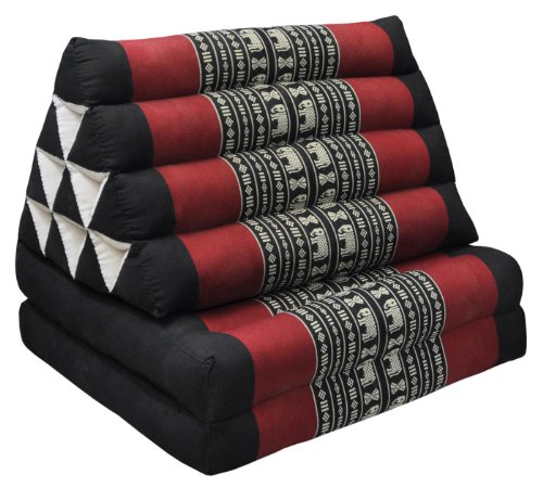 Wilai Bodenkissen Sitzkissen Bodenmatte Loungekissen Zierkissen Kapok Thaikissen, ausklappbar (81602 - schwarz/rot Elefant)
