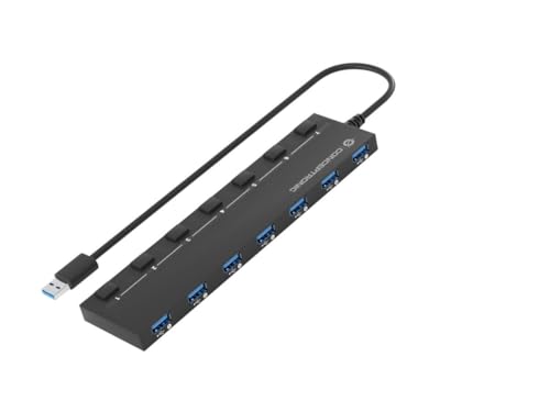 CONCEPTRONIC HUBBIES19BP 7-Port USB 3.0 HUB mit Netzteil, 90 cm Kabel, individuellem Netzschalter, USB 3.2 Gen 1