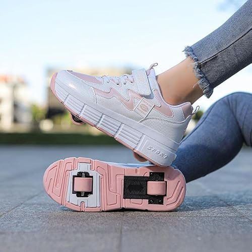 XRDSHY Schuhe mit Rollen für Kinder Mädchen Junge Rollschuhe Outdoor Sneakers Turnschuhe Skateboard Schuhe Sportschuhe,Pink2-EU36