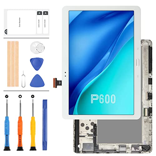 LADYSON 10,1 Zoll Bildschirm Ersatz für Samsung Galaxy Note 10.1 SM-P600 P605 P600 LCD Display Touch Digitizer Assembly mit Rahmen Reparatur Teile Kit (Weiß mit Rahmen)