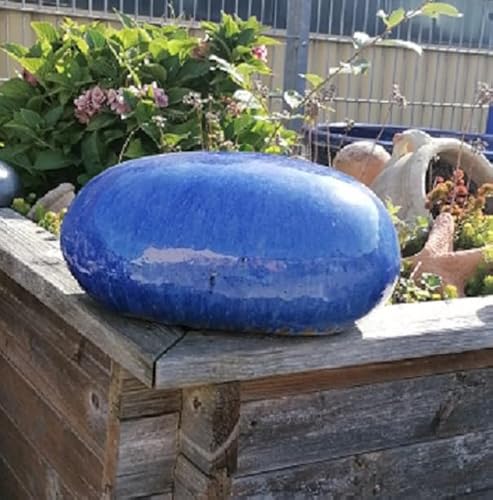terracotta-toepfe-de 2.Wahl !! ovale Kugel ca. 32 cm aus Steinzeug Keramik, blau glasiert Deko Garten