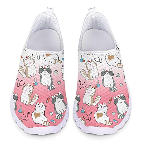 UOIMAG Nette Cat Print Krankenschwester Schuhe für Frauen Mode Sneaker Schuhe Leichte Road Running Schuhe Geschenk für Mädchen 39EU