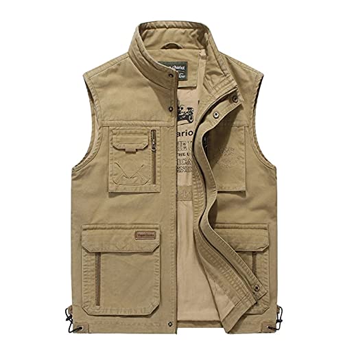 Männer Weste Hohe Qualität Reporter Reise Weste Männer Cargo Ärmellose Jacke Multi Pockets Männliche Weste,Khaki,M