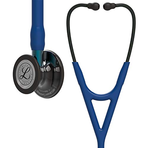 3M Littmann Cardiology IV Stethoskop für die Diagnose, hochglänzendes Smoke-Finish Bruststück, marineblauer Schlauch, blauer Schlauchanschluss und schwarzer Ohrbügel, 69 cm, 6202