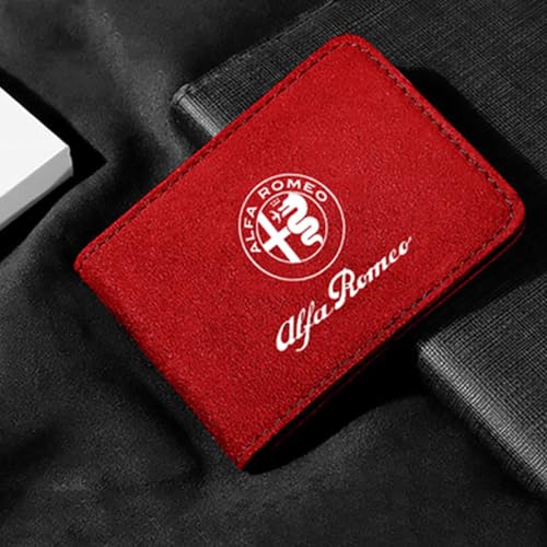 DecTer Leder Führerschein Set Kartenpaket Fototasche ultradünn für Alfa Romeo 164 155 145 146 156 166 147 159 Auto-Logo-Druck, Herren-Leder-Geldbörsen, Münzgeldbörse, red Style