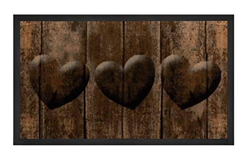 HANSE Home Printy Fußmatte für Innen und Außen 45x75cm - Schmutzfangmatte Türmatte Hearts mit Herzen-Motiv Waschbar & Wetterfest, rutschfest für Eingangsbereich & Außenbereich – Braun Grau