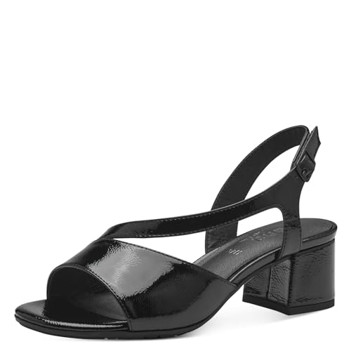 Jana Damen Sandalen mit Absatz mit verstellbarem Riemen Vegan, Schwarz (Black Patent), 39 EU