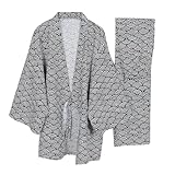 Fancy Pumpkin Herren-Kimono-Pyjamas im japanischen Stil Roben Kimono-Anzug Dressing Gown Set-Black Wave-Muster