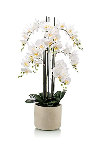artplants.de Phalaenopsis künstlich Cecile, Keramiktopf, weiß, 100cm - Kunst Orchidee im Topf/Kunstblume Orchidee