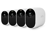 Arlo Essential Spotlight 4 Kameras WLAN Überwachungskamera aussen, kabellos, 1080p, Farbnachtsicht, Bewegungsmelder, 2-Wege Audio, kein Hub benötigt, mit Arlo Secure Testzeitraum, Weiß, VMC2430