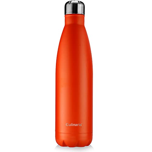 Culinaris - Edelstahl Isolierflasche, Trinkflasche, Thermoflasche, Auslaufsichere Wasserflasche - BPA Frei - Hält 24 Std. kalt & 12 Std. heiß (750 ml, Orange)