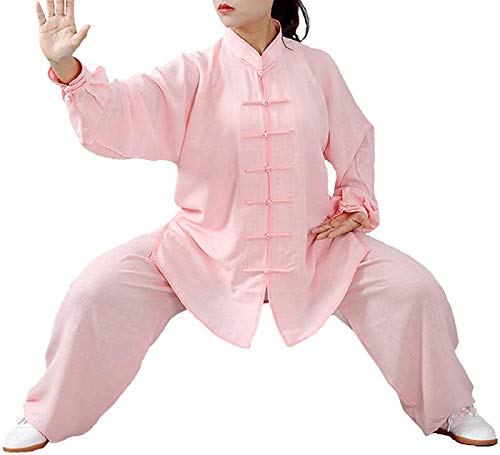 Tai Chi Anzug Herren,Baumwolle Und Leinen Tai Chi Kleidung Unisex Kampfsport Kleidung Kung Fu Kleidung Für Männer Und Frauen (EIN Set),Pink-XS