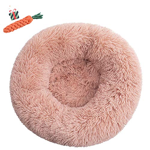 Fansu Hundebett rund Hundekissen Plüsch weichem Hundesofa rutschfest Base Katzenbett Donut Größe und Farbe wählbar (Leder Pink,80CM)