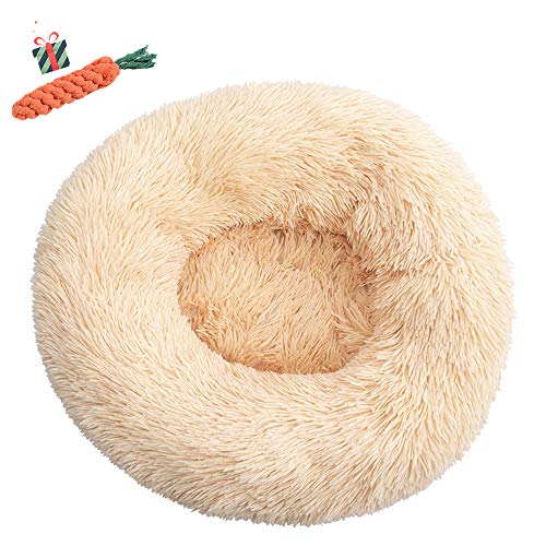 Chickwin Pet Bed for Dog/Cat, Warm Fluffy Extra Soft Anti-Slip Bottom Bed Puppy Sofa Round Warm Cuddler Sleeping Bag Nesting Cave Kennel Soft (120CM,Aprikose)