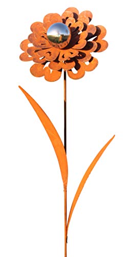 Bornhöft Gartenstecker Metall Rost Gartendeko rostige Dekoration Edelrost mit Edelstahlkugel(Blume Sissi)