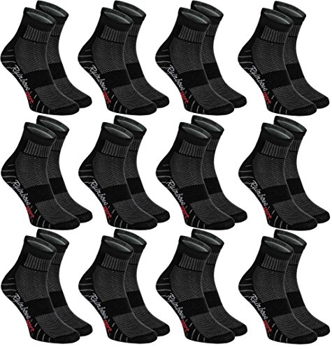 Rainbow Socks - Damen Herren Bunte Baumwolle Sport Socken - 12 Paar - Schwarz - Größen EU 42-43