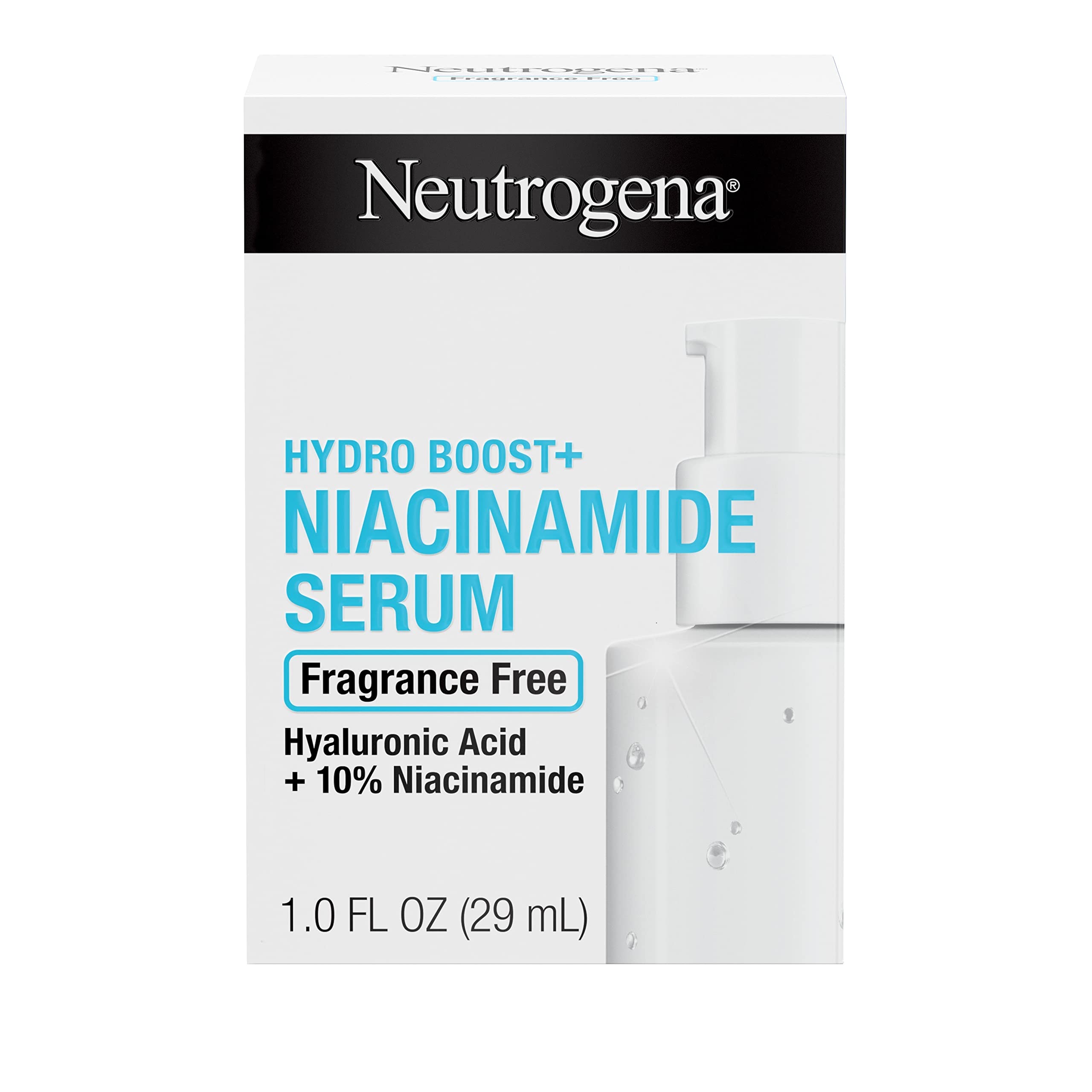 Neutrogena Hydro Boost Multi Action + 10% de niacinamida sérum facial hidratante com vitamina B3 e ácido hialurônico para melhorar o tom irregular e a pele opaca, sem fragrância, 10% de niacinamida, 1 fl.oz