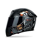 MOTUO Motorradhelm Integralhelm Damen Herren Roller Helm mit Doppelvisier Sonnenblende, ABS Schale, ECE Zertifiziert,Schwarz,L