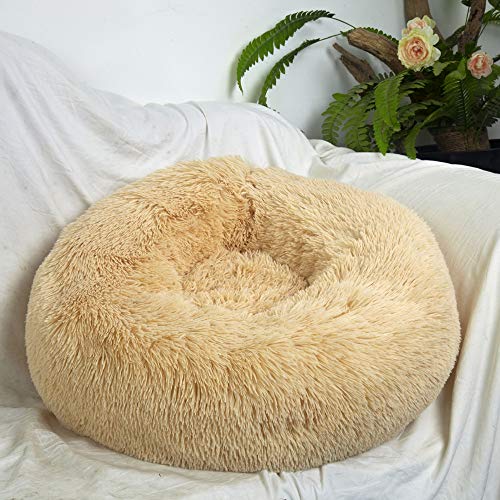 Atack-B Hundebett aus Plüsch, rund, Dickes warmes Katzenbett, tiefschlafendes Haustierbett, Donutbett, mit Rutschfester Unterseite, maschinenwaschbar