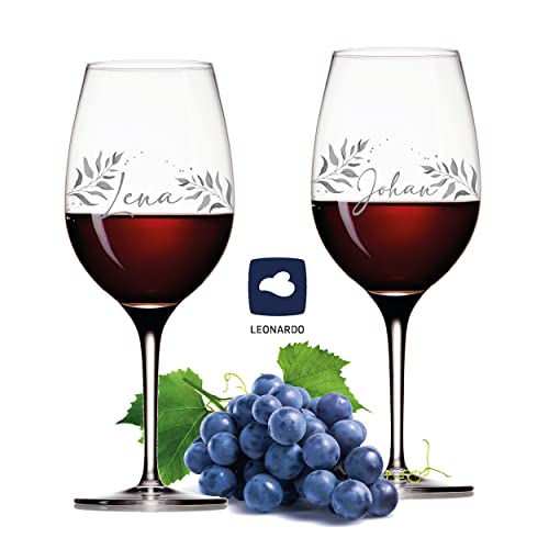 FORYOU24 2 Leonardo Weingläser mit Gravur personalisiert mit Name und Motiv Vine Geschenkidee zur Hochzeit Geburtstag oder Verlobung Wein-Gläser graviert