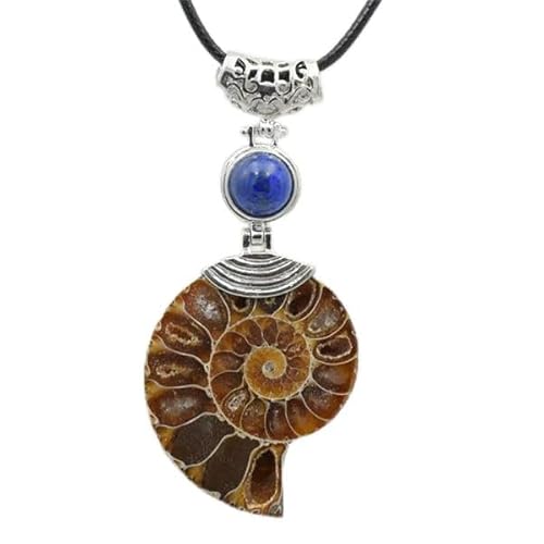 1 Pc Charme Natürliche Ammonit Muschel Rosa Kristall Perle Tigerauge Stein Anhänger Für Halskette Frauen Männer Schmuck, Metall