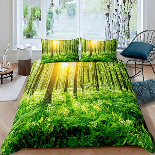 Loussiesd Bettwäsche Set Wald Baum Natürlich Grüne Pflanze Bettbezug Set Jungen Mädchen155x220 cm Microfaser Betten Set mit Reißverschluss und 1 Kissenbezug 80x80 cm