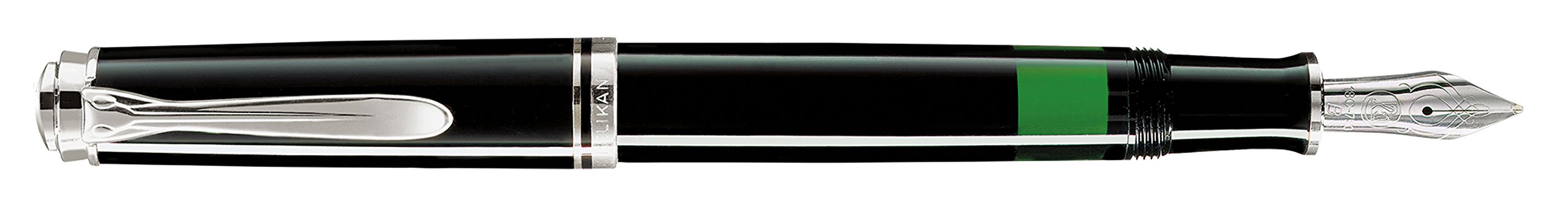 Pelikan 924803 Kolbenfüllhalter (Souverän M 405, rhodinierte Goldfeder 14-K/585, Federbreite B, 1 Stück) schwarz/rot