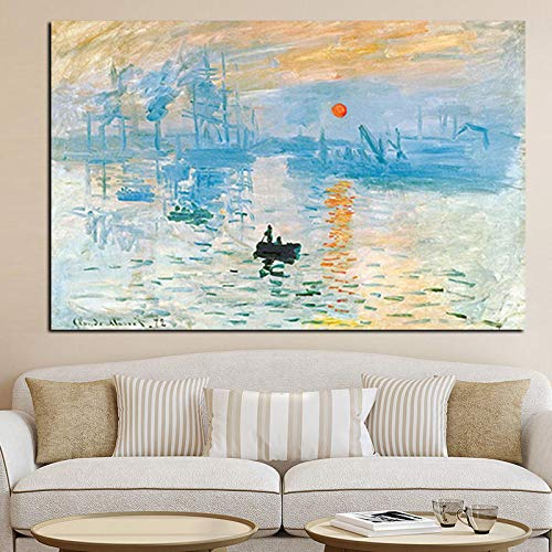 Posterdruck Claude Monet Impression Sunrise Berühmte Landschaft Ölgemälde auf Leinwand Kunst Wandbild für Wohnzimmer 60x100cm (24x39in) Mit Rahmen