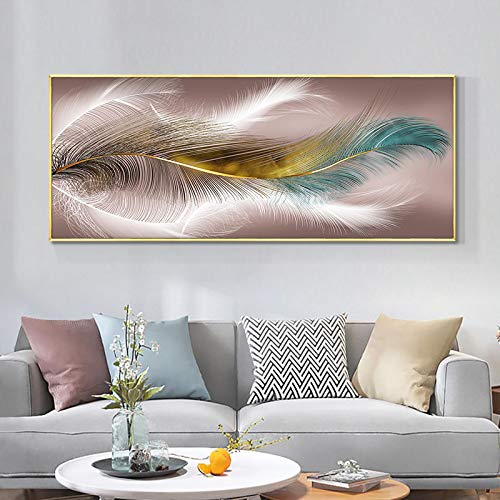 Moderne nordische Kunst-Feder-Leinwand-Malerei auf der Wand-Kunst-Plakat-Druck-Wand-Bilder für Wohnzimmer-Hauptwand-Dekor 60x120cm(24x47in) Goldenframe