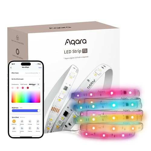 Aqara LED Streifen T1 mit Matter, ERFORDERT Zigbee 3.0 HUB, 2M RGBIC LED mit 16 Millionen Farben/einstellbarem Weiß/Farbverlaufseffekten, Unterstützt Apple Home, Google Home und Alexa