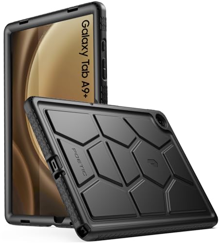 Poetic TurtleSkin Hülle Kompatibel mit Galaxy Tab A9 Plus + 11 Zoll 2023, robuste, stoßfeste, kinderfreundliche Fallschutz-Silikonhülle, Schwarz