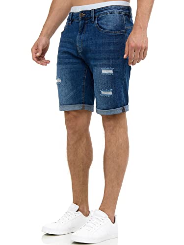 Indicode Herren Caden Jeans Shorts Kurze Denim Hose mit Destroyed-Optik aus Stretch-Material Regular Fit Medium Indigo XL
