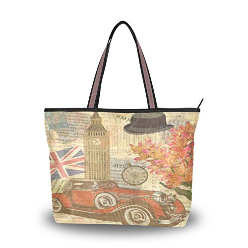 MoonTour Vintage-Handtasche mit London-Blumen-Motiv, mehrfarbig, Medium
