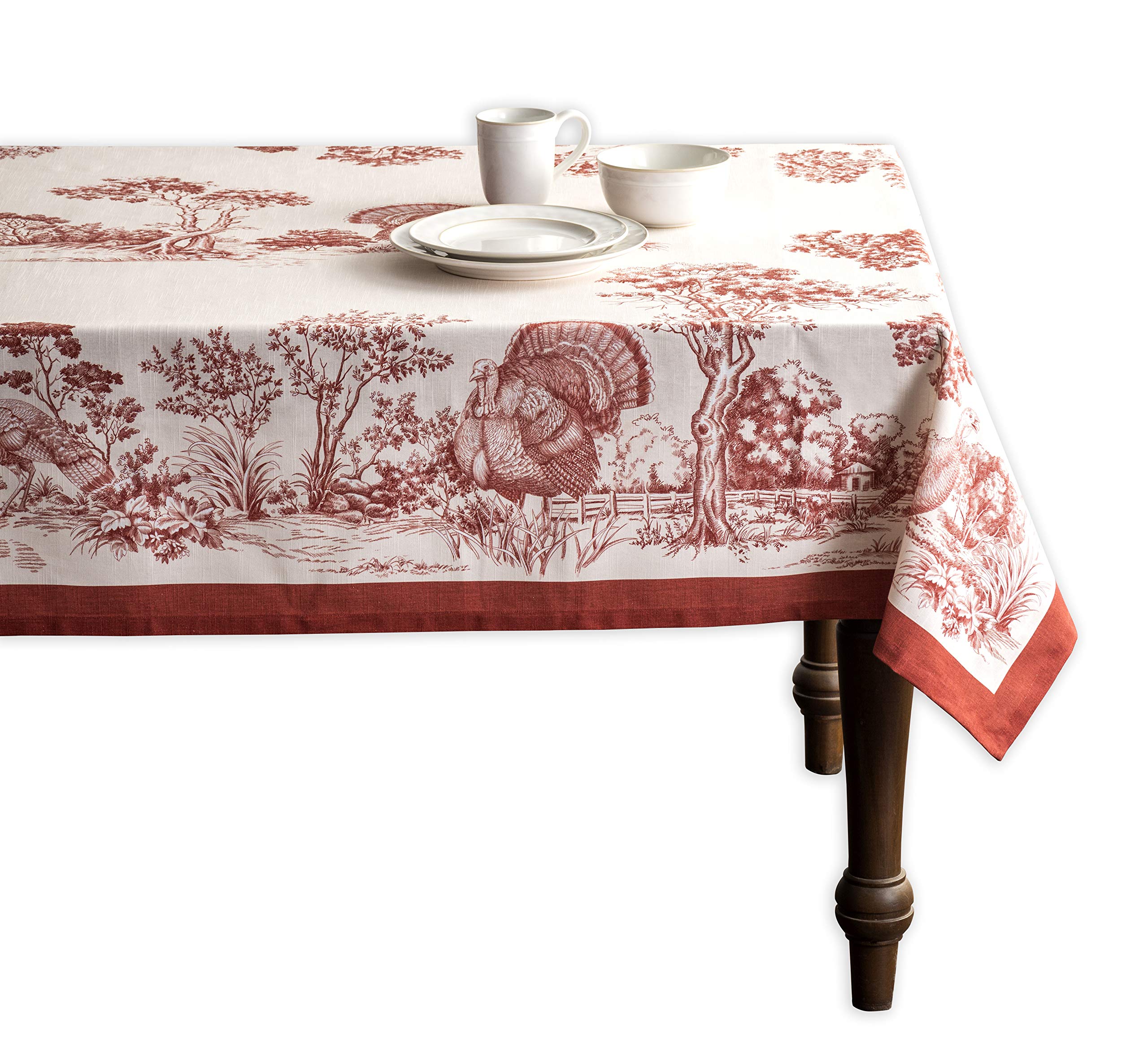 Maison d' Hermine Holy Jouy(Red) 100% Baumwolle Tischdecke für Küche | Abendessen | Tischplatte | Dekoration Parteien | Hochzeiten | Thanksgiving/Weihnachten (Rechteck, 160cm x 220cm)