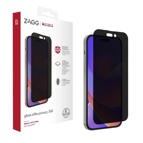ZAGG InvisibleShield Glass Elite 360 Screen Protector for iPhone 14 Pro Max, Shockproof, Scratch Resistant, Glass-Like, Anti-Microbial, (Clear)