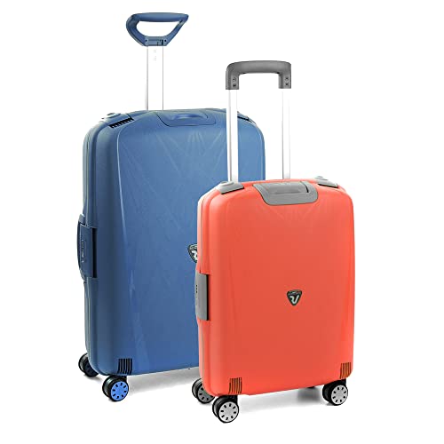 Set mit 2 Trolleys, mittelgroß und Handgepäck, starr,, Blau und Orange, Robuster, wasserdichter Koffer mit TSA-zugelassenem Sicherheitssystem