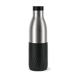 Emsa N31111 Bludrop Sleeve Trinkflasche | 100 % dicht | Quick-Press Verschluss | Ergonomischer 360° Trinkgenuss |12h warm, 24h kühl | spülmaschinenfest | Edelstahl | Schwarz | 0,7 Liter, Schwarz
