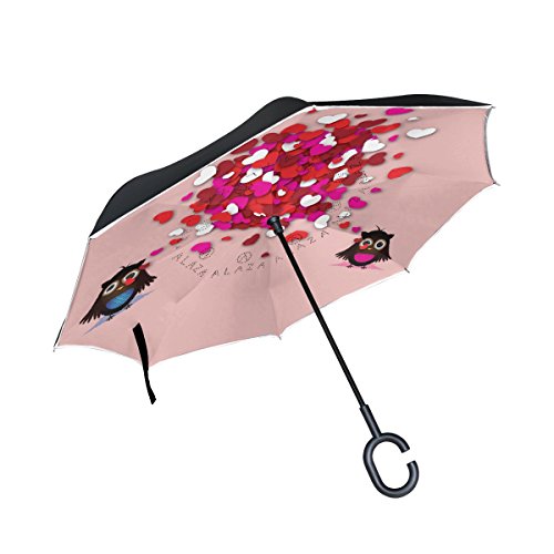 isaoa Gro?e Schirm Regenschirm Winddicht Doppelschichtige seitenverkehrt Faltbarer Regenschirm,C-f?rmigem Henkel Regenschirm Eule Lover Pink Regenschirm f¨¹r Frau und Freundin