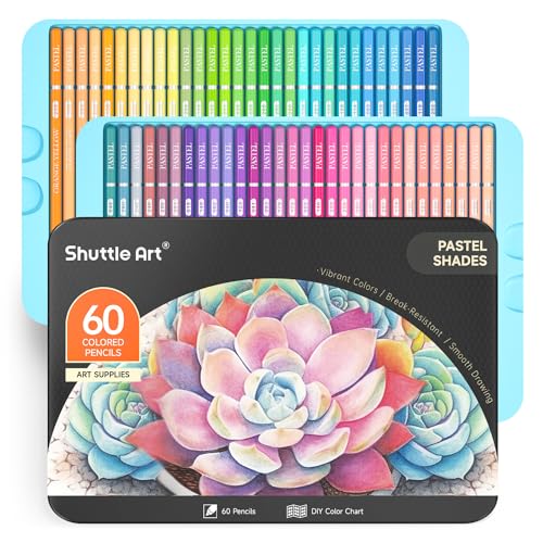 Shuttle Art Pastell Buntstifte Set, 60 Buntstifte pastell, Pastellstifte, macaron Buntstifte für Erwachsene, Anfänger zum Malen, Färben, Zeichnen, Holzstifte, Farbstifte für Kinder