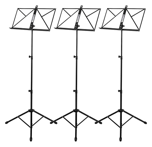 3er Set Kirstein Notenständer inkl. Tasche (höhenverstellbar von 44-97 cm, rutschfeste Gummifüße, Tragetasche mit Schultergurt, stabil) Schwarz