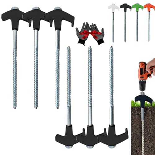 8" Screw in Tent Stakes - Ground Anchors Screw in, Tent Stakes Heavy Duty, Screw in Tent Stakes Heavy Duty, Tent Stakes for Camping Patio, Garden, Canopies, Grassland (6Pcs - Black)