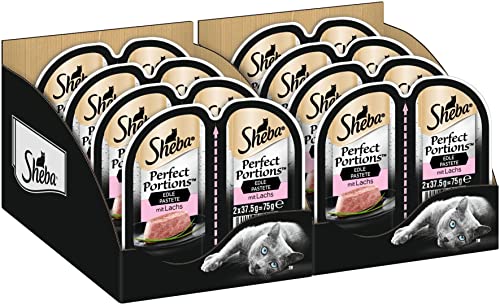 Sheba Perfect Portions - Feinstes Katzennassfutter in der Schale - edle Pastete mit Lachs - 32 x 75g