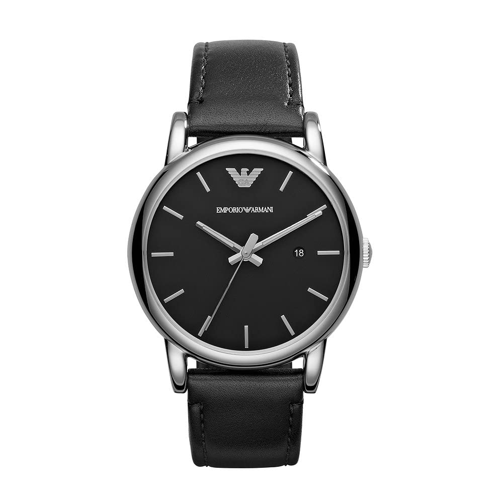 Emporio Armani Uhr für Herren, DreizeigerDatumswerk, 41mm Silbernes Edelstahlgehäuse mit Lederarmband, AR1692