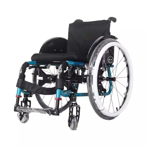 KK-GGL Leichter Selbst Angetanter Rollstuhl, Klappsportstuhl Für Erwachsene, Tragbarer Reise -Transit -Radstuhl Für Behinderte Athleten, Faltbarer Manueller Rollstuhlfahrer,Blau