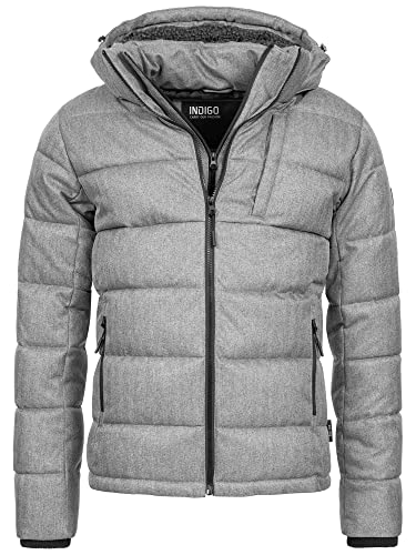 Indicode Herren Hebert Steppjacke in Daunenjacken-Optik mit Kapuze | gefütterte sportliche Übergangsjacke Moderne leichte Winterjacke modische Jacke für Männer Grey Mix M