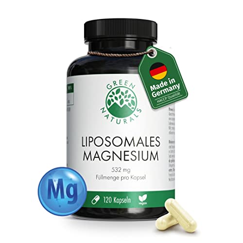 Liposomales Magnesium | 120 Kapseln | Vegan | 99% Absorptionsrate | 332 mg Magnesiumcitrat pro Kapsel | 4 Monate Vorrat | Green Naturals®