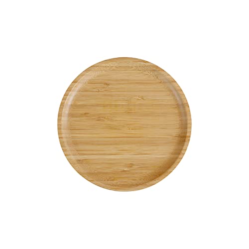 pandoo Wiederverwendbare Bambusteller | 100% Bambus Teller | Runde Holzteller, Bamboo Plates, Bambus Deko, Speiseteller, Geschirrset, Holz Teller, Mehrweg Teller | Set 4 x 20 cm