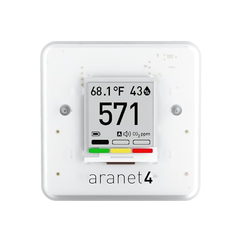 Aranet4 Home Kabelloser Luftqualitätsmonitor für Zuhause, Büro oder Schule [CO2, Temperatur, Luftfeuchtigkeit und mehr] tragbar, E-Ink-Bildschirm, App für Konfiguration und Datenverlauf