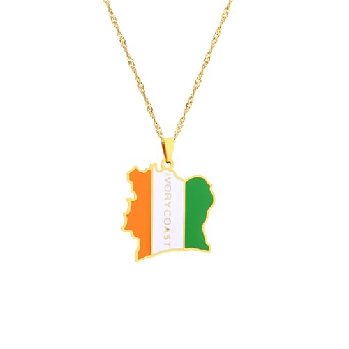 VELUNE Halskette Anhänger Europäische und amerikanische Karte der Elfenbeinküste, Flaggen-Anhänger-Halskette, geometrische Schlüsselbeinkette im ethnischen Stil für Damen Geschenk